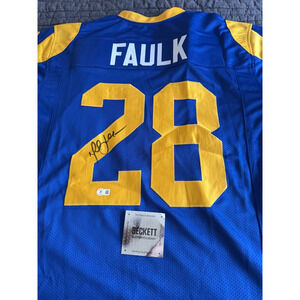 Autographed Marshall Faulk Jersey NFL STL LA Rams Signed Blue BAS COA Sz XL